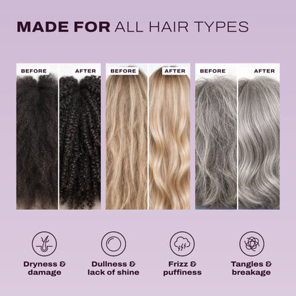 Made for all hair types, before and after on four hair types